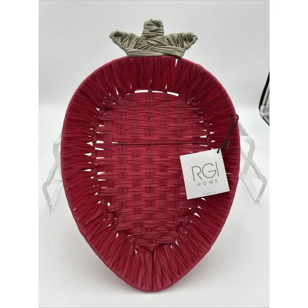 Nwt RGI Home Decorative Display Strawberry Shaped Basket Red/Green Cottage Core